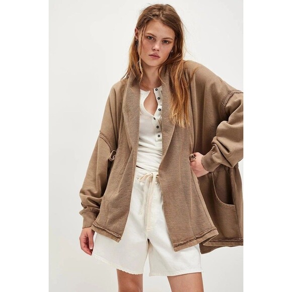 Free People Boothbay Sweatshirt Jacket Cardi Top Ventilated Oversized M 284023